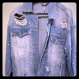 Free People Pearl Denim Distressed Jacket